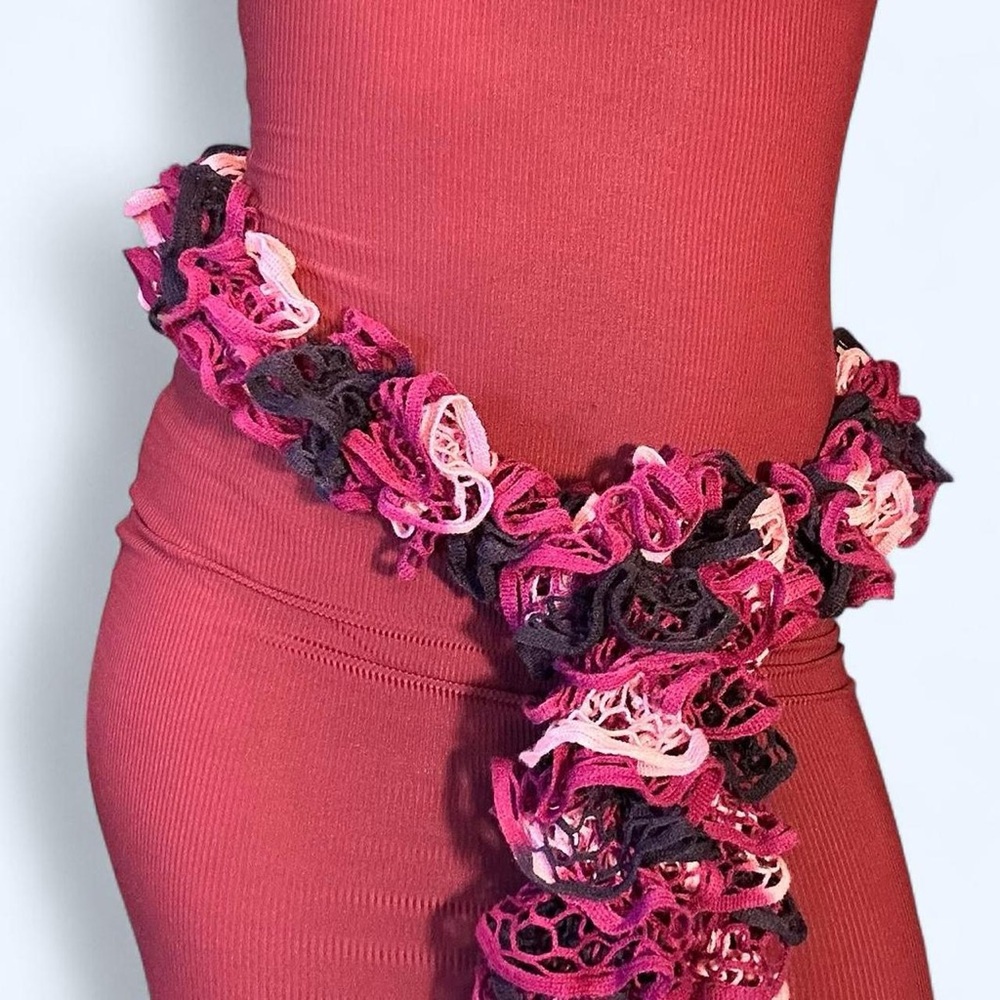 Y2K Purple & Pink Ruffle Scarf Belt!